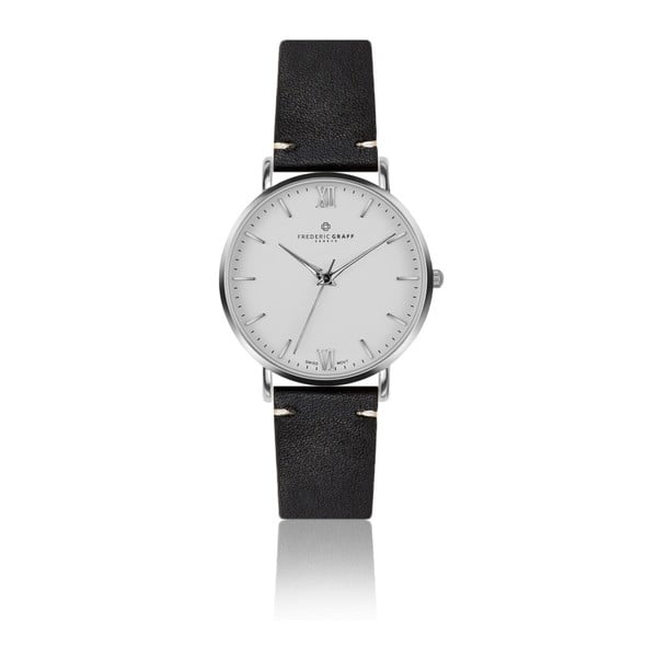 Pánské hodinky s černým páskem z pravé kůže Frederic Graff Silver Dent Blanche Black