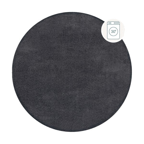 Тъмносив кръгъл килим от рециклирани влакна подходящ за пране 180x180 cm Fluffy – Flair Rugs