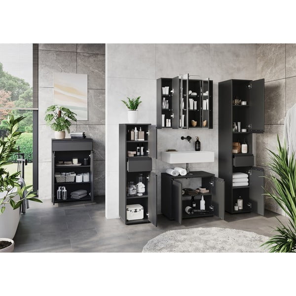 Антрацитен висок шкаф за баня 63x98 cm Lemont – Germania-image-4