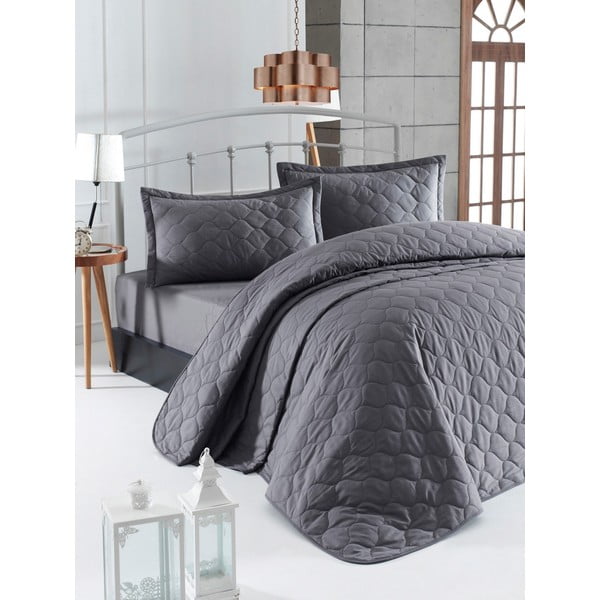 Тъмно сива покривка за легло с 2 калъфки за възглавници от памук ранфорс EnLora Home Fresh, 225 x 240 cm Fresh Color - Mijolnir