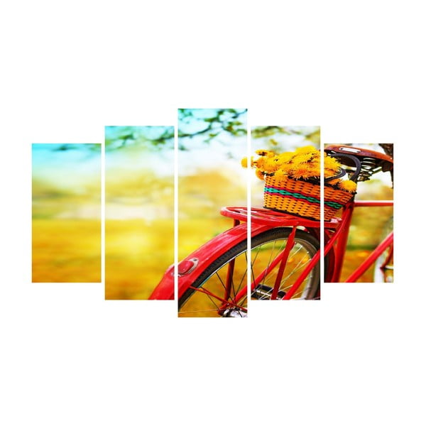 Картина от няколко части върху платно Велосипед с цветя - Unknown