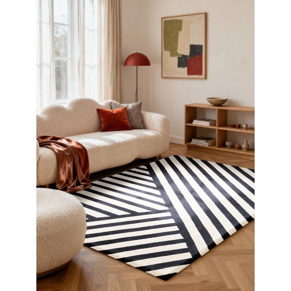 Черно-бял ръчно изработен вълнен килим 120x180 cm Stryve Noir – Elle Decoration-image-1