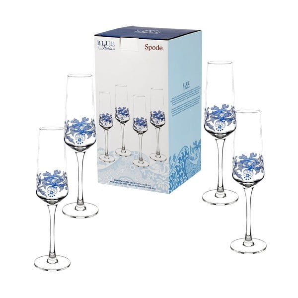 Комплект от 4 чаши за шампанско в бяло и синьо Blue Italian, 230 ml - Spode