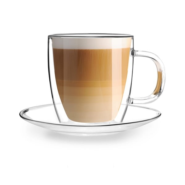 Комплект от 2 стъклени чаши с двойна стена и чинийка, 250 ml Amo - Vialli Design-image-3