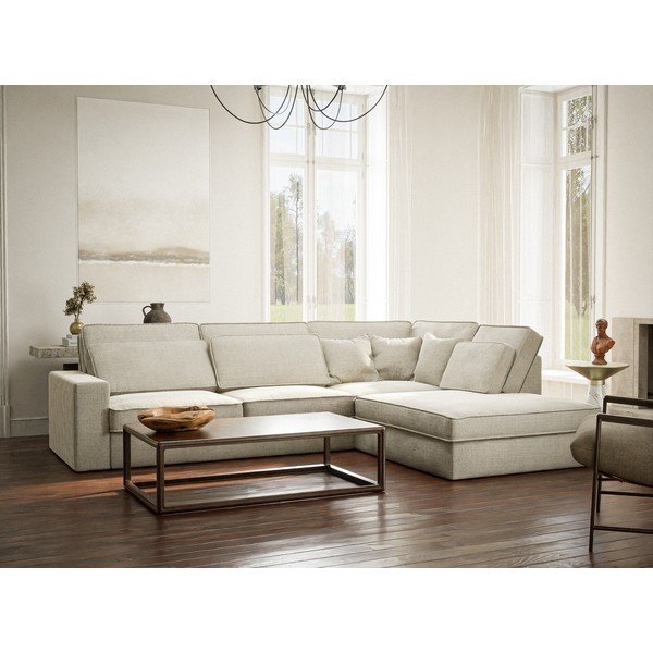 Сиво-бежов шенилов ъглов диван (десен ъгъл/L форма) Kirou – Maison de Rêve-image-1