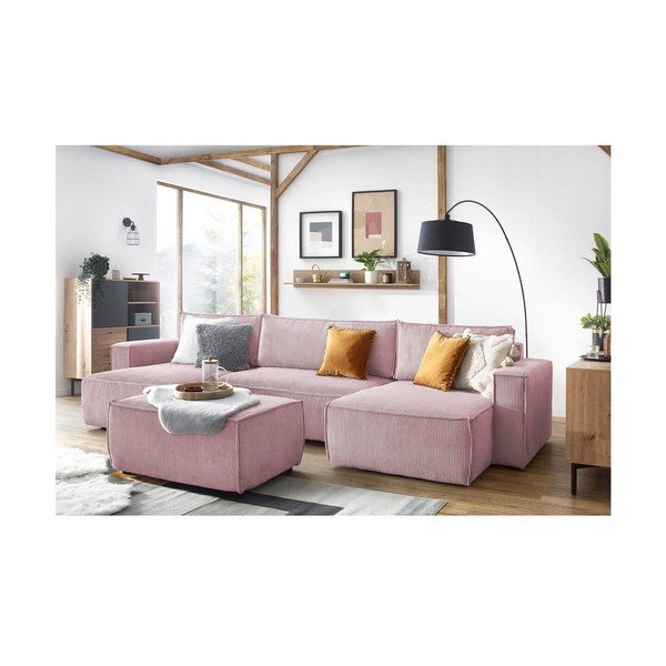 Светлорозова табуретка от велур Nihad - Bobochic Paris-image-4