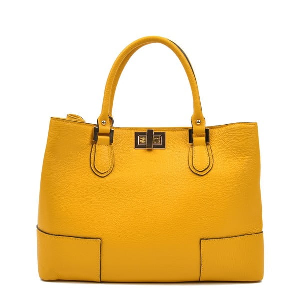 Жълта кожена чанта , 26,5 x 38 cm - Anna Luchini