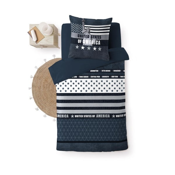 Тъмносиньо единично  памучно спално бельо 140x200 cm States – douceur d'intérieur