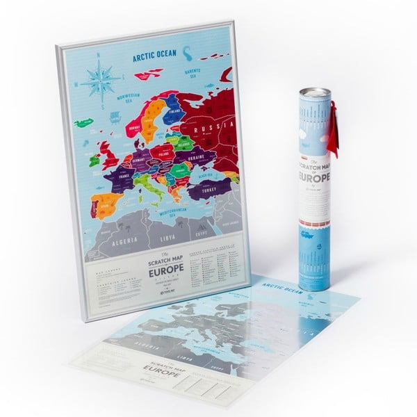 Stírací mapa Evropy Travel Map of the Europe Silver, 60x40 cm
