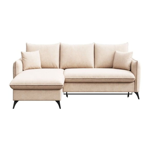 Бежов разтегателен ъглов диван с място за съхранение от букле (ляв ъгъл) Brim – Rodier