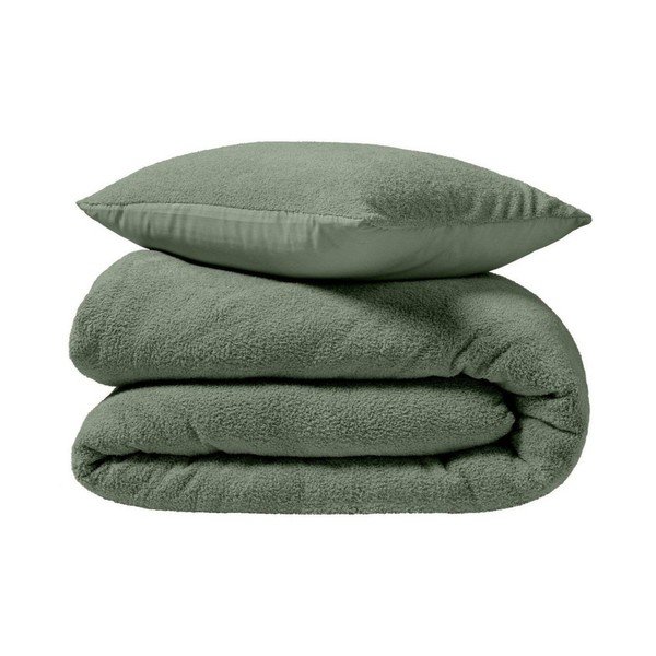 Зелено двойно удължено спално бельо от микроплюш 240x220 cm Helena – douceur d'intérieur