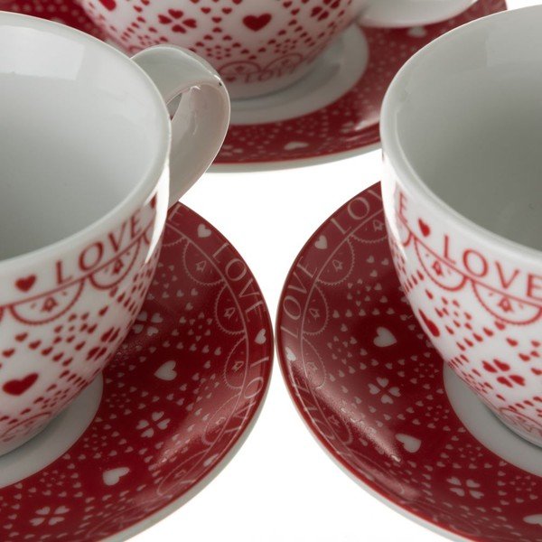 Červeno-bílá sada 4 porcelánových hrnků na čaj se stojanem Unimasa-image-2