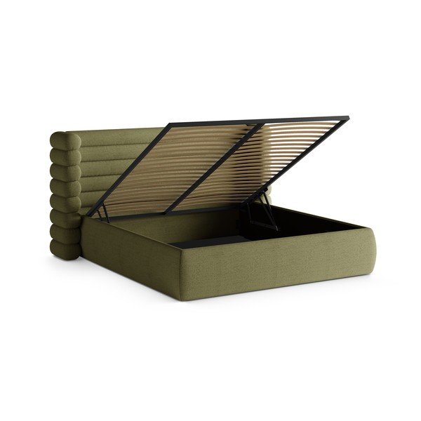 Зелено тапицирано двойно легло с място за съхранение и включена подматрачна рамка 180x200 cm Mount – Micadoni -image-2