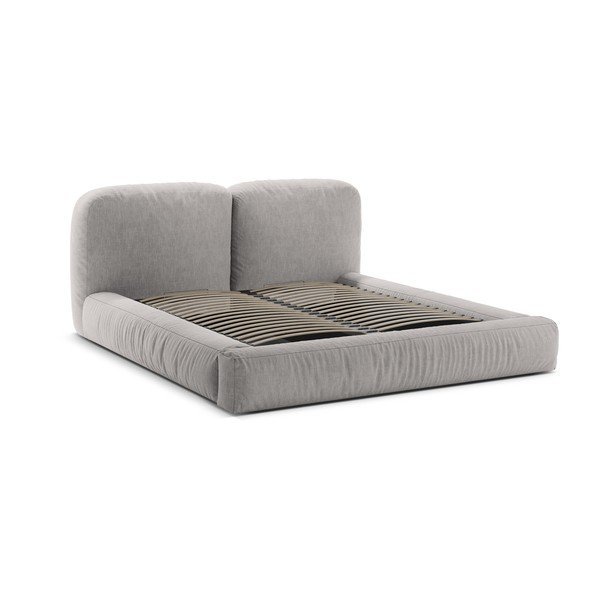 Светлосиво тапицирано двойно легло с място за съхранение и включена подматрачна рамка 180x200 cm Martina – Micadoni -image-3