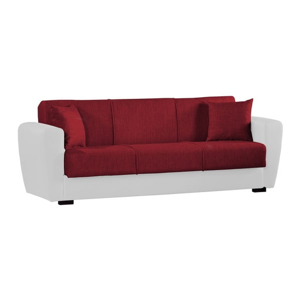 Červeno-bílá trojmístná rozkládací pohovka s úložným prostorem Esidra Comfort