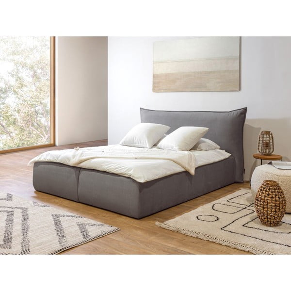 Тъмносиво тапицирано двойно легло с решетка и място за съхранение 180x200 cm Jade - Bobochic Paris-image-4