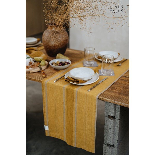 Ленена покривка 200x200 cm Amber Bronze Stripes – Linen Tales-image-1