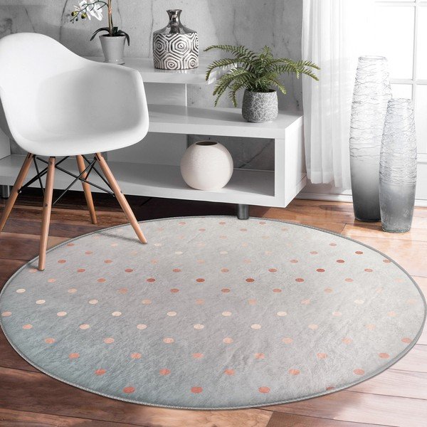 Сив кръгъл килим подходящ за пране и за прахосмукачки роботи ø 80 cm Comfort – Mila Home-image-2