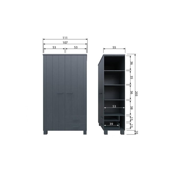 Тъмносив гардероб от борова дървесина 111x202 cm Dennis - WOOOD-image-1