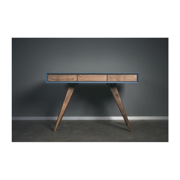 Modrý pracovní stůl z masivního jasanového dřeva Charlie Pommier Triangle, 130 x 70 cm