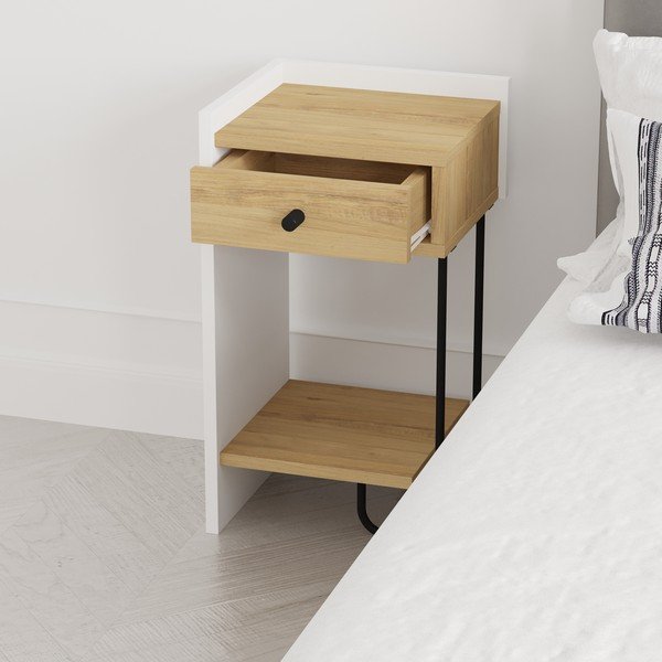 Нощно шкафче с рафтове от бял/естествен дъб Mercure - Marckeric-image-1
