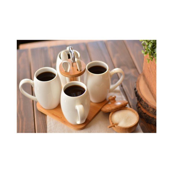 Комплект за кафе, изработен от порцелан и бамбук Suedo - Bambum-image-1