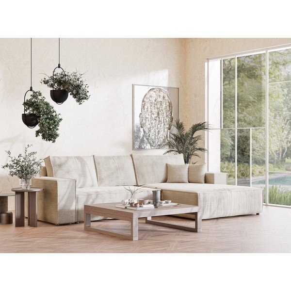 Кремав шенилов сгъваем/с място за съхранение ъглов диван (десен ъгъл) Maze – Maison de Rêve-image-1