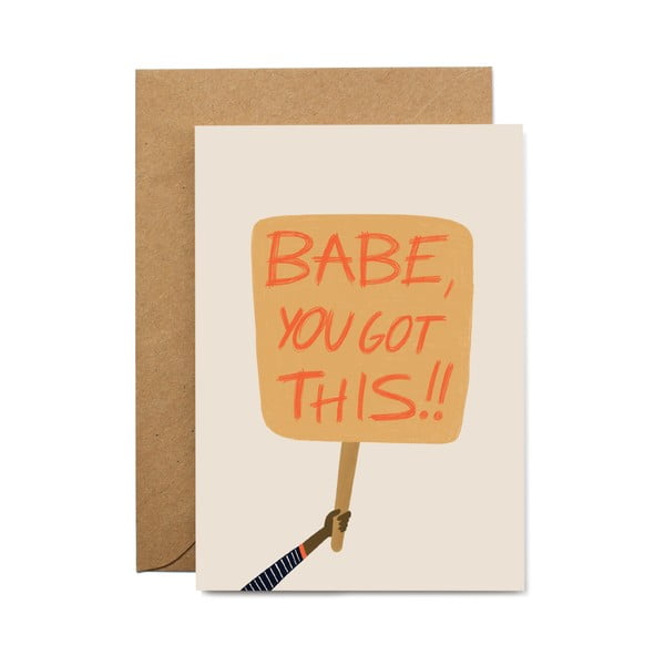 Поздравителна картичка от рециклирана хартия с плик, формат A6 You got this, babe! - Printintin