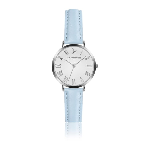 Dámské hodinky se světle modrým páskem z pravé kůže Emily Westwood Pastel