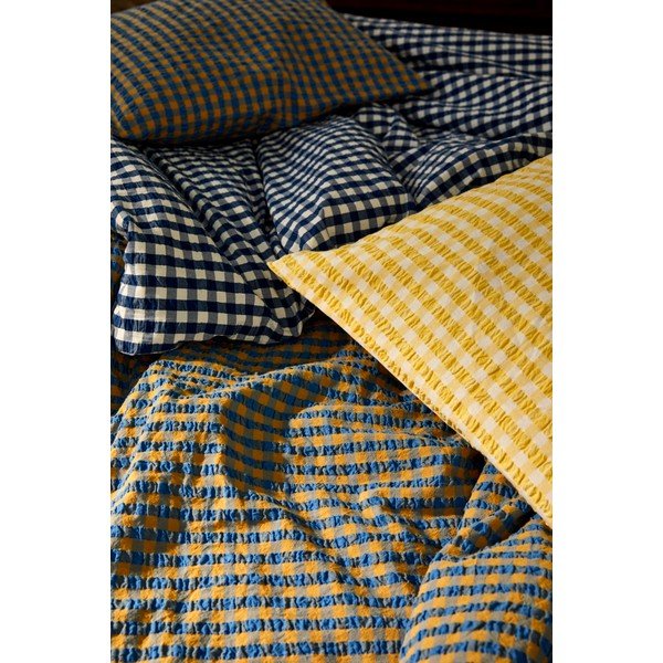 Жълто-синьо крепирано спално бельо за единично легло 140x200 cm Bæk&Bølge - JUNA-image-4