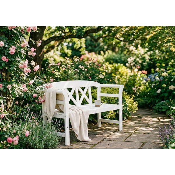 Бяла дървена градинска пейка Vancouver - Garden Pleasure-image-1