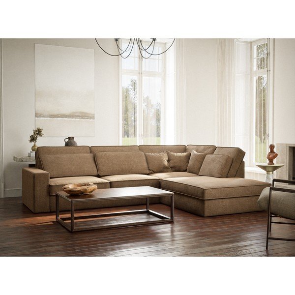 Светлокафяв шенилов ъглов диван (десен ъгъл/L форма) Kirou – Maison de Rêve-image-1