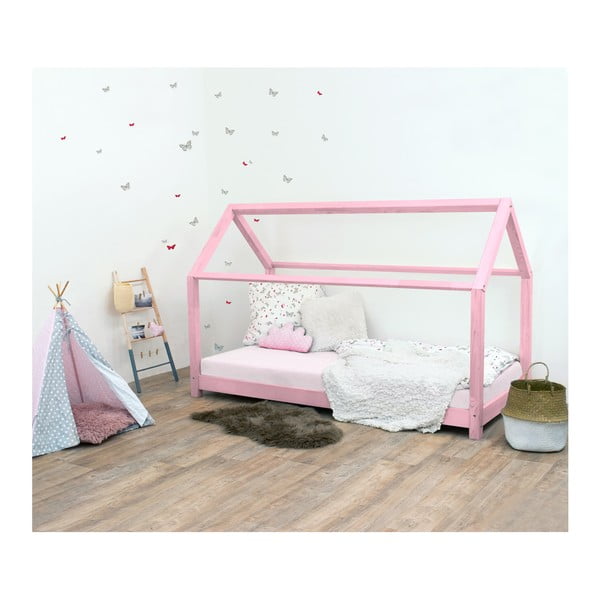 Розово детско легло без страници, изработено от смърчово дърво Tery, 90 x 190 cm - Benlemi
