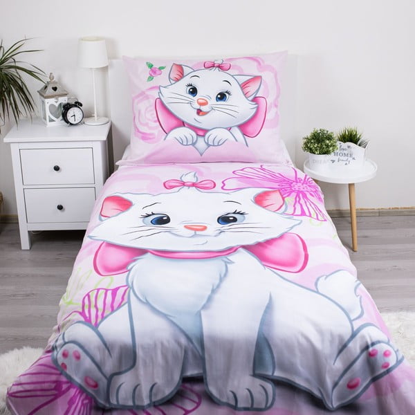 Розово единично  памучно детско спално бельо 140x200 cm Marie Cat "Pink" – Jerry Fabrics-image-1