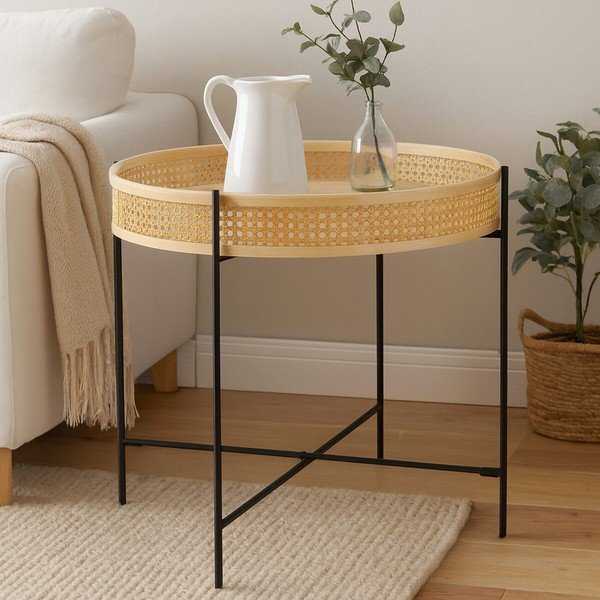 Ратанова кръгла масичка за кафе в естествен цвят ø 60 cm Depok – Premier Housewares-image-1