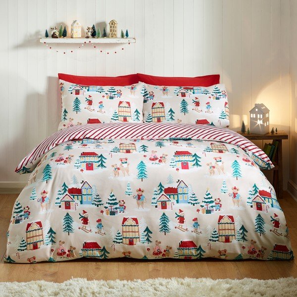 Единично  спално бельо 135x200 cm Christmas Mouse Town – Catherine Lansfield-image-2