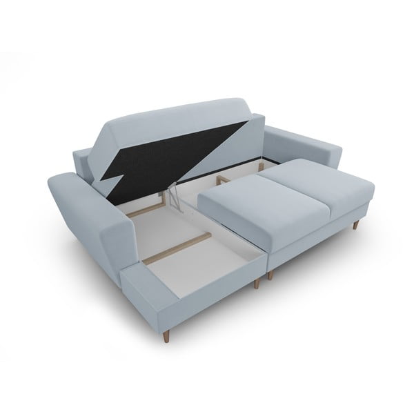 Светлосин кадифен разтегателен ъглов диван с място за съхранение (ляв ъгъл) Kyoto – Cosmopolitan Design-image-3