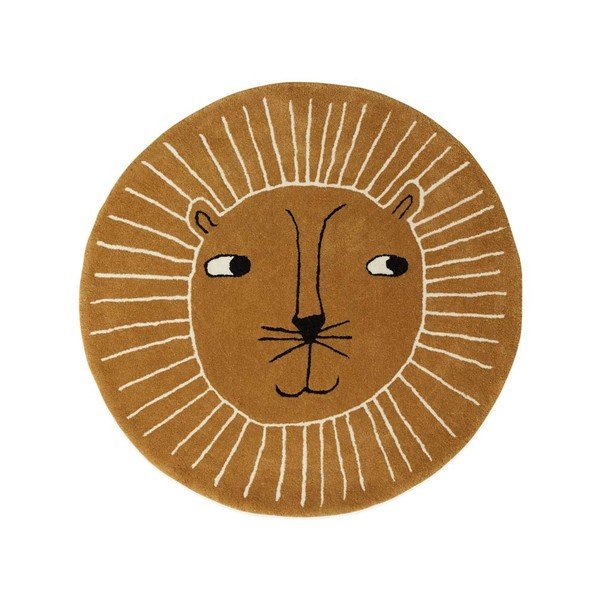 Кафяв детски килим със смес от вълна ø95 cm Lion – OYOY Mini