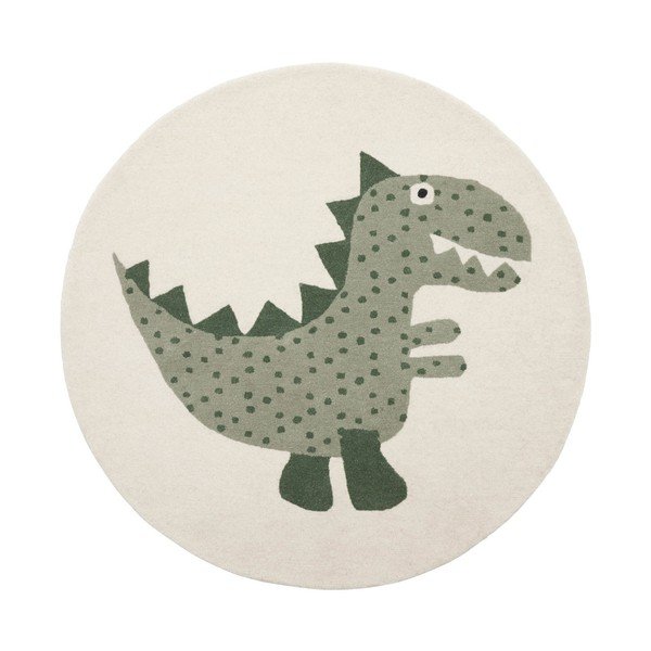 Зелен ръчно изработен детски килим със смес от вълна ø120 cm Theo DIno – OYOY Mini