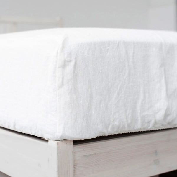 Бял еластичен чаршаф със смес от лен 90x200 cm – Linen Tales-image-2