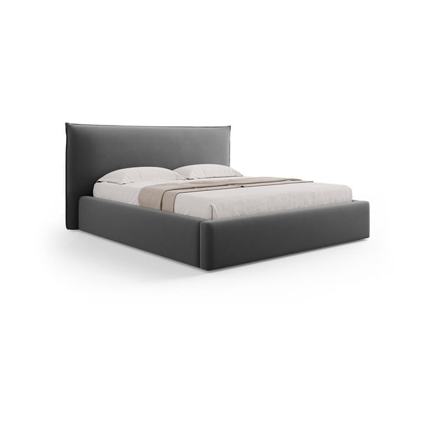 Тъмносиво двойно тапицирано легло  с място за съхранение с включена подматрачна рамка 140x200 cm Elio – Milo Casa-image-4