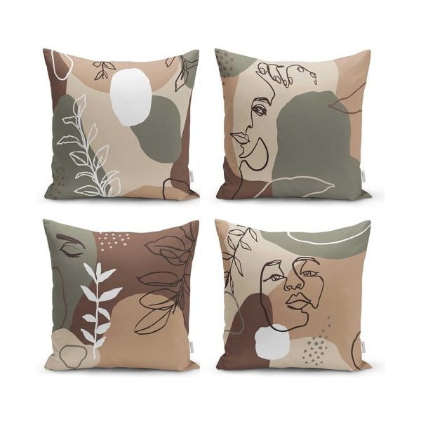Комплект от 4 калъфки за възглавници Drawing Face, 43 x 43 cm - Minimalist Cushion Covers