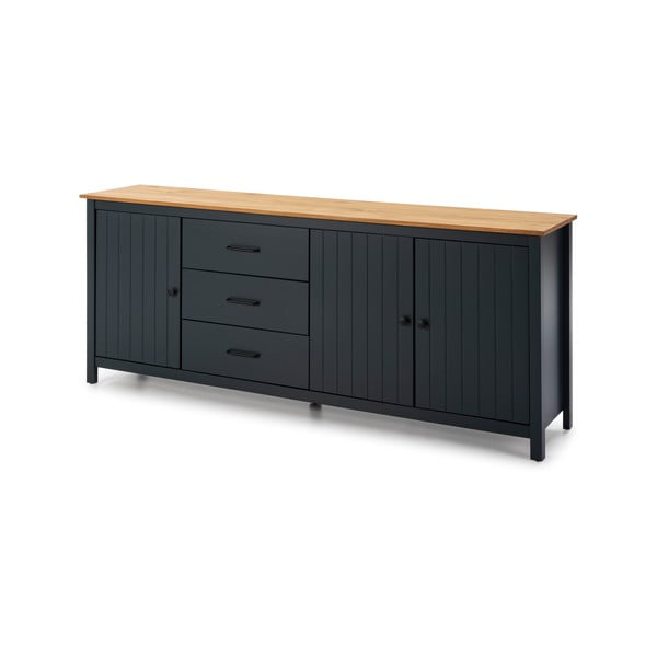 Тъмносин нисък скрин от масивен бор 190x80 cm Miranda – Marckeric-image-3