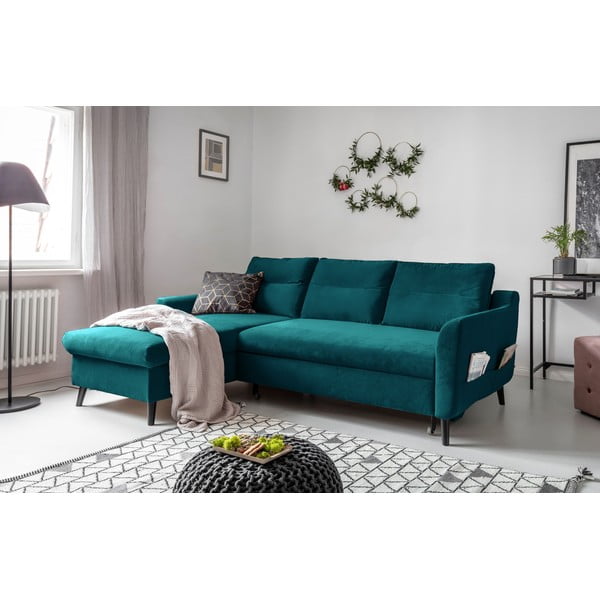 Ъглов разтегателен диван от тюркоазено кадифе, ляв ъгъл Stylish Stan - Miuform-image-3