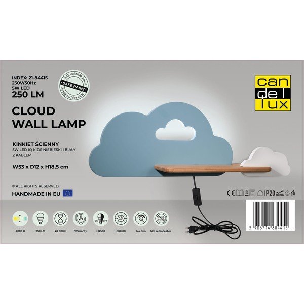 Бяло-синьо детско осветително тяло Cloud - Candellux Lighting-image-3