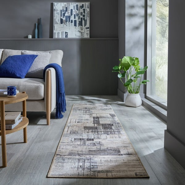 Сива пътека подходяща за пране 60x230 cm Silas Abstract – Flair Rugs-image-1