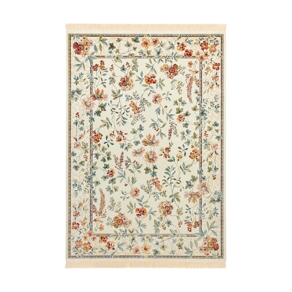 Кремав килим от вискоза 95x140 cm Oriental Flowers – Nouristan