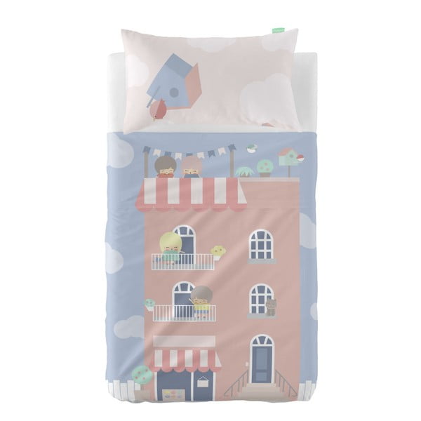 Комплект чаршаф и калъфка за възглавница от чист памук Съсед, 120 x 180 cm - Happynois