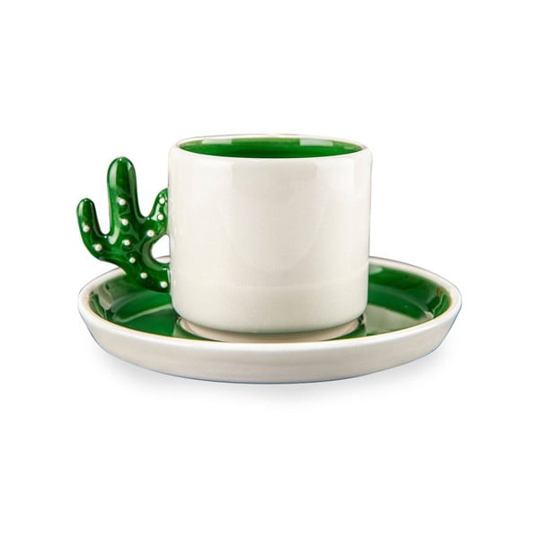 Бяло-зелени керамични чаши в комплект от 2 бр. 0,18 л - Hermia