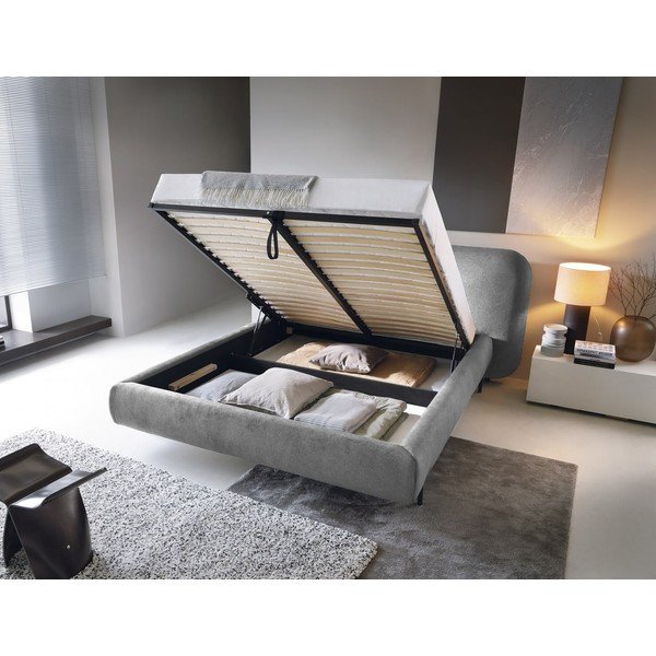 Сиво двойно тапицирано легло с място за съхранение и включена подматрачна рамка 180x200 cm Pointt – ELTAP-image-2
